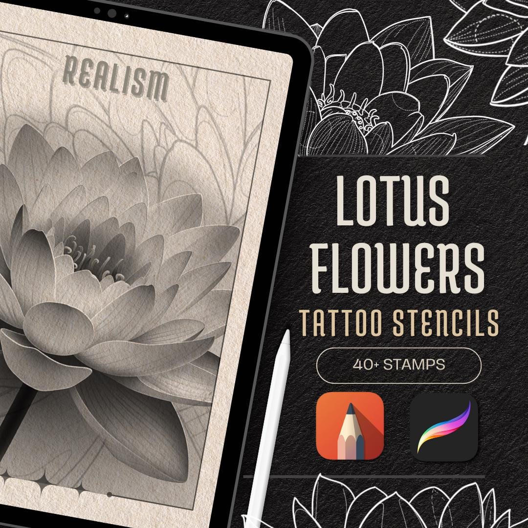 Lotus Flower Tattoo Stencils: Procreate Brush Set (PDF E-book) - Etsy