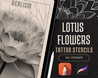 Lotus Flower Tattoo Stencils: Procreate Brush Set (PDF E-Book)