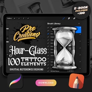 Hourglass Tattoo Procreate Brush Stamps: 100 Designs (Digital Download)