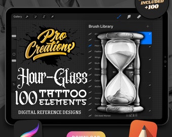 Hourglass Tattoo Procreate Brush Stamps: 100 Designs (Digital Download)