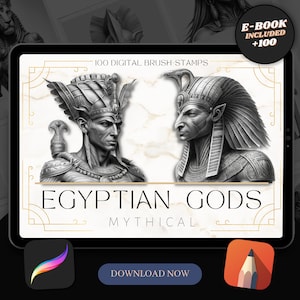 50 Egyptian Gods Procreate Brush Stamps | Tattoo Designs | Digital Art | Procreate Brushes | Tattoo Flash Sheets | Mythical Art