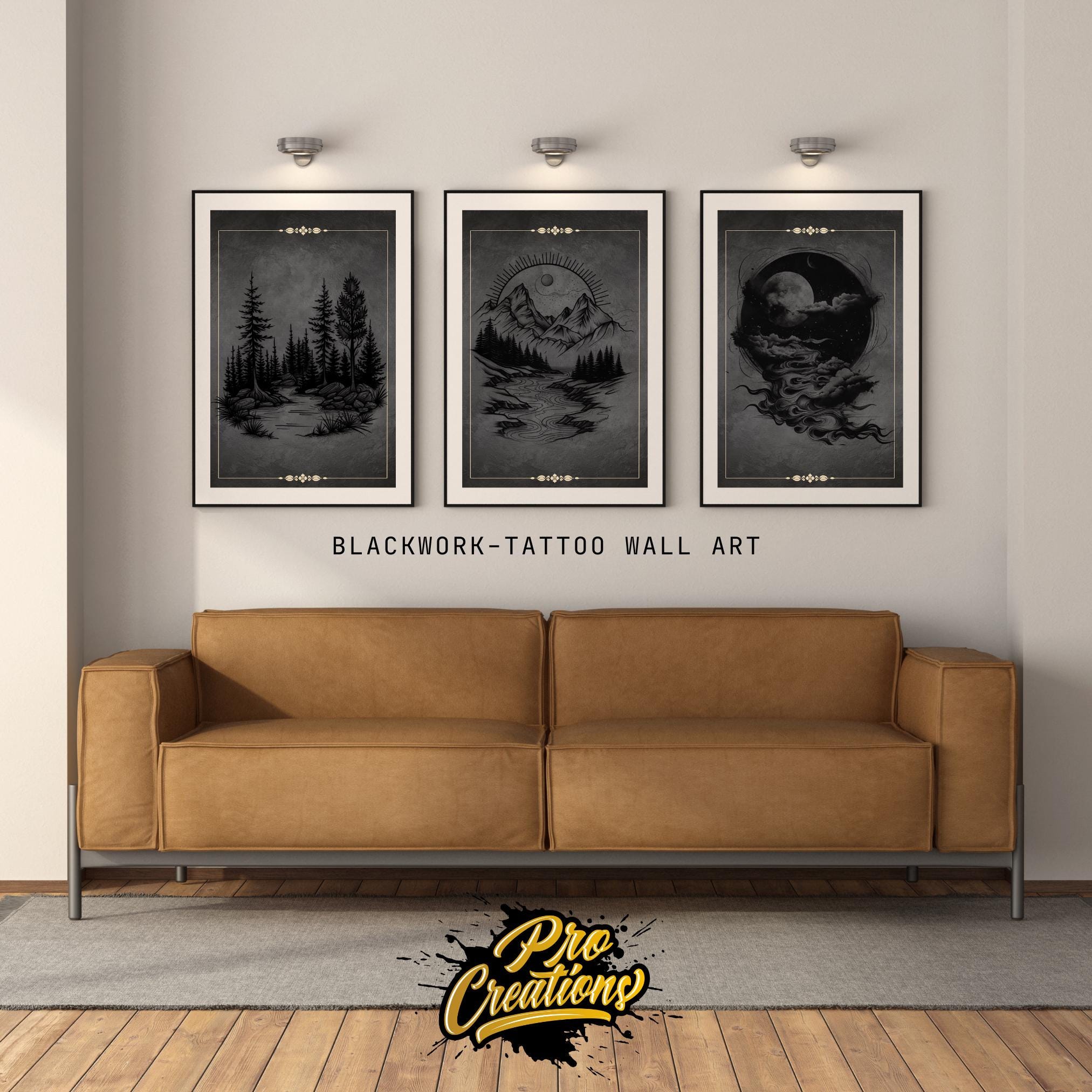 Blackwork Landscape Tattoo Flash Stamps: Procreate Brushes (digital ...