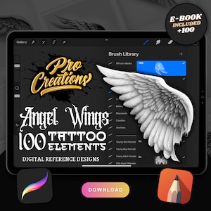100 Wings Tattoo Procreate Brush Stamps: Digital Art Designs (PDF E-book)