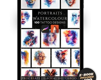 Watercolour Portraits Pack – 100 Expressive Tattoo Designs for Procreate & Sketchbook