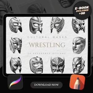 50 Wrestling Mask Procreate Brushes: Tattoo Designs, Sports Art (Digital Download)