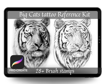 Pinceaux pour tampons tatouage Big Cats : ensemble de pochoirs Procreate (téléchargement numérique)