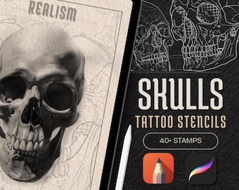 Skull Tattoo Stamp Brushes: Procreate Stencils & Reference (PDF E-Book)