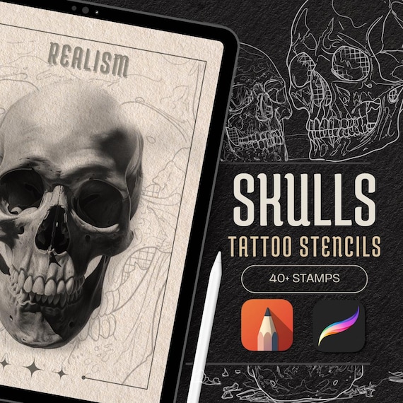 Skull Tattoo Stamp Brushes: Procreate Stencils & Reference (PDF E-Book)