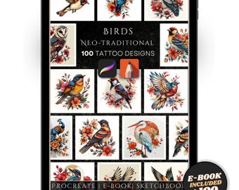 Neo-Traditional Birds Pack – 100 Elegant Tattoo Designs for Procreate & Sketchbook