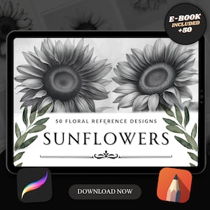 50 Sunflower Tattoo Procreate Brush Stamps: Floral Art (Digital Download)