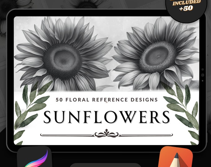 50 Sunflower PNG SVG | Procreate Tattoo Brushes Stamps | Floral ...