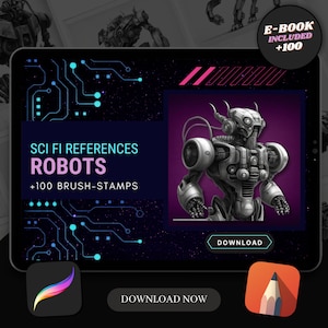 100 Robot Procreate Brush Stamps | Tattoo Designs | Digital Art | Procreate Brushes | Tattoo Flash Sheets | Sci-Fi Art