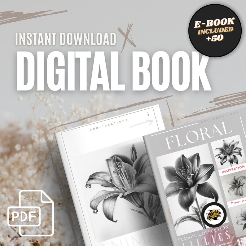 50 Lilies Tattoo Procreate Brush Stamps: Floral Art (digital Download ...