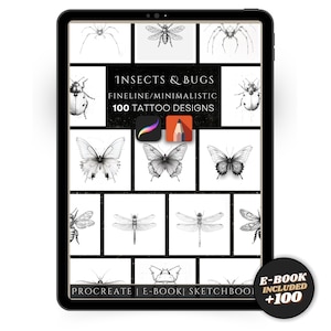 Fine Line and Minimalistic Insects and Bugs Tattoo Pack – 100 Elegant Designs for Procreate and Sketchbook