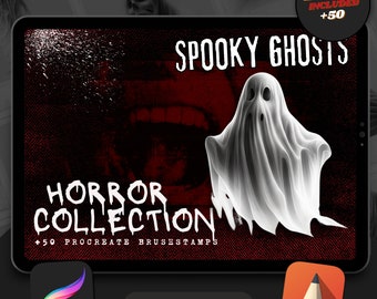 Tampons pinceau Spooky Ghost Procreate : 50 motifs de tatouage horreur (téléchargement numérique)