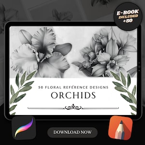 Orchids Procreate Brush Stamps: Tattoo Designs, Floral Art (Digital Download)