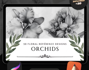 Orchids Procreate Brush Stamps: Tattoo Designs, Floral Art (Digital Download)