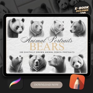 Bear Tattoo Designs: Procreate Brush Stamps, Animal Head Flash Sheet (Digital Download)