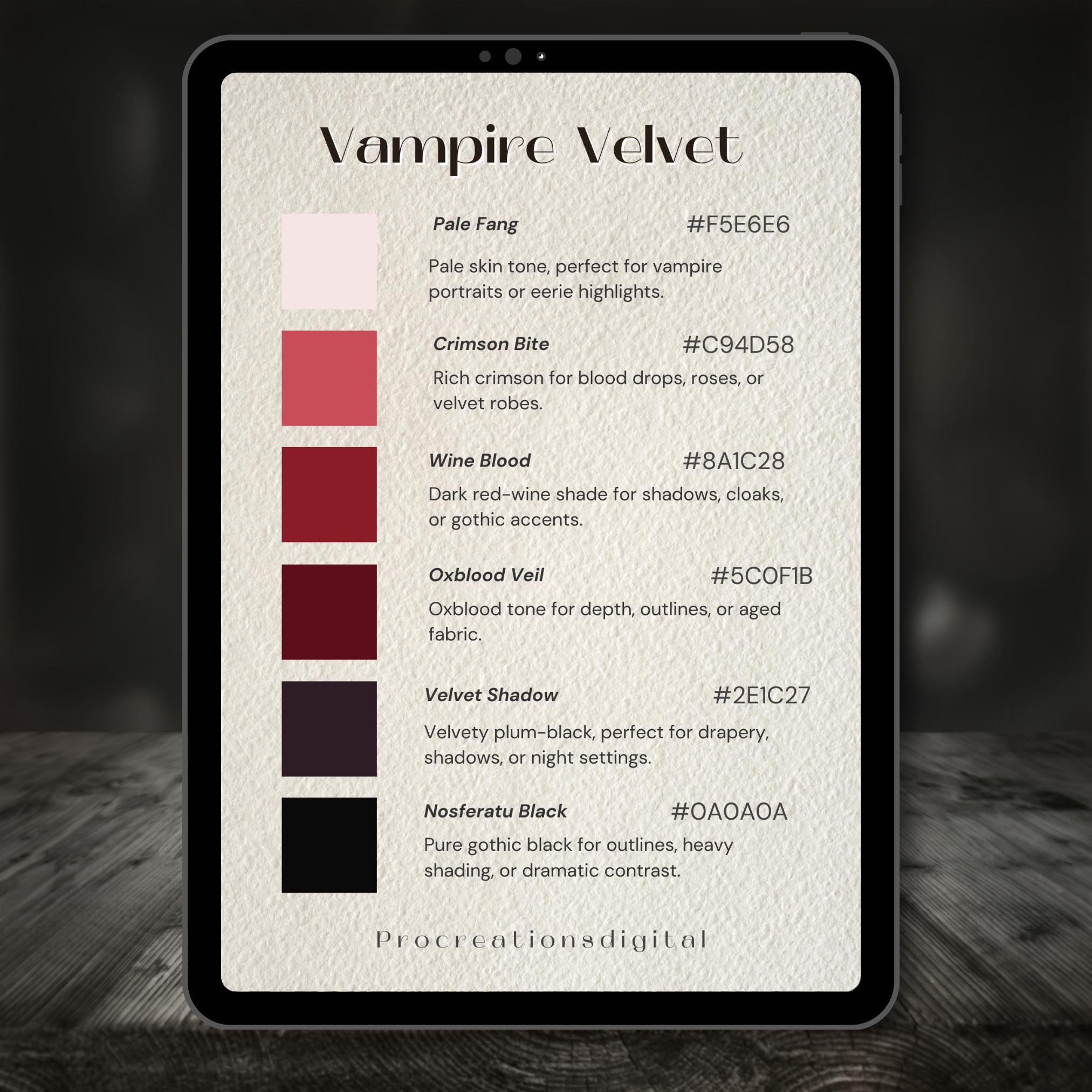 Vampire Skin Color Code Vampire Velvet Procreate Color Palette – 30 Gothic Crimson Tones for ...