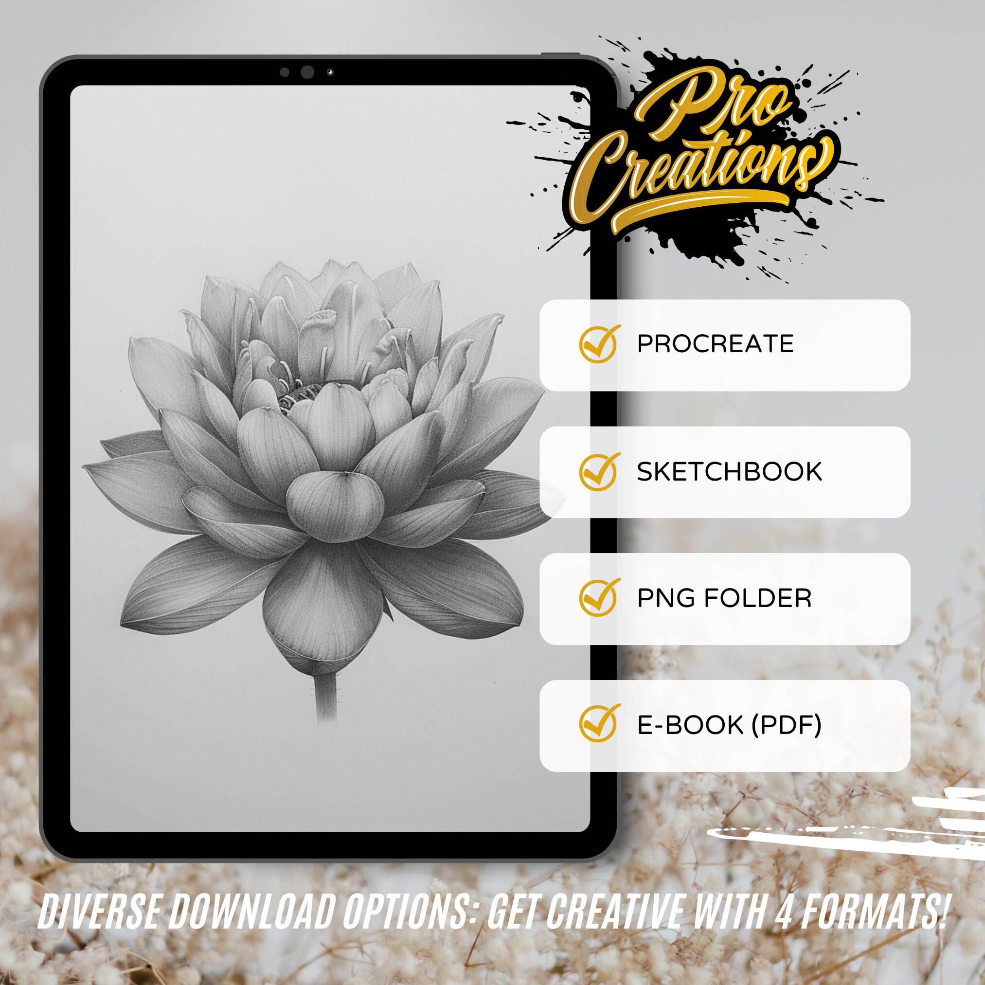 Lotus Flower Tattoo Procreate Brush Stamps: Floral Art Designs (digital ...