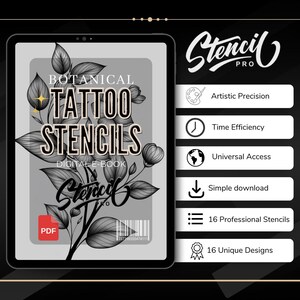 Blackwork Botanical Tattoo Stencils | Procreate Brushes & Stamps | Digital Tattoo Flash Stencil Pack for Artists image 4