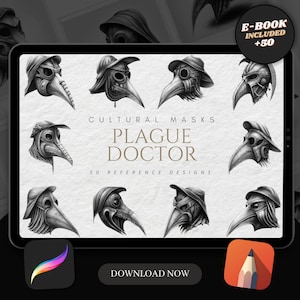 Plague Doctor Mask Procreate Brush Stamps: Gothic Tattoo Designs (Digital Download)