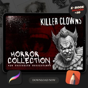 50 Killer Clowns Procreate Brush Stamps | Tattoo Designs | Digital Art | Procreate Brushes | Tattoo Flash Sheets | Horror Art
