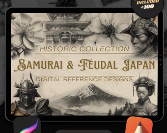 Samurai Tattoo Designs: Feudal Japan Procreate Brush Stamps (Digital Art)