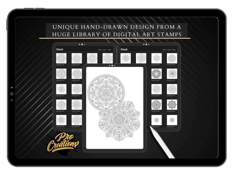 Mandala Procreate Brush Set: 60 Line Work Tattoo Stamps (digital ...