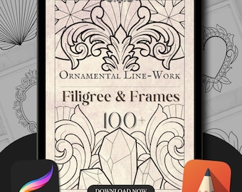Filigree Frame Procreate Brushes: Tattoo Flash Stamps (Digital Download)