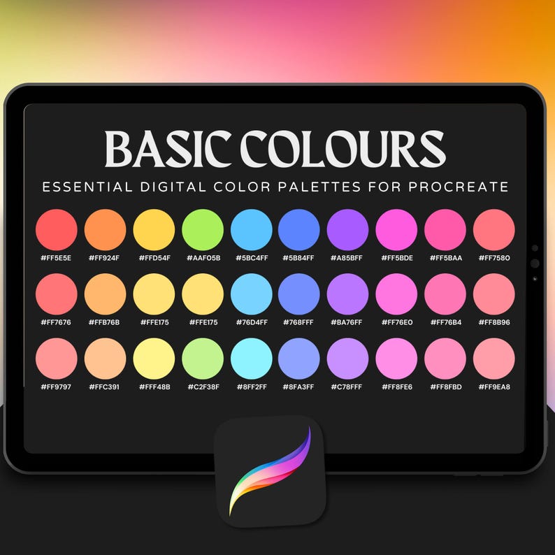 Basic Colors Digital Palette – 30 Essential Procreate Shades for ...