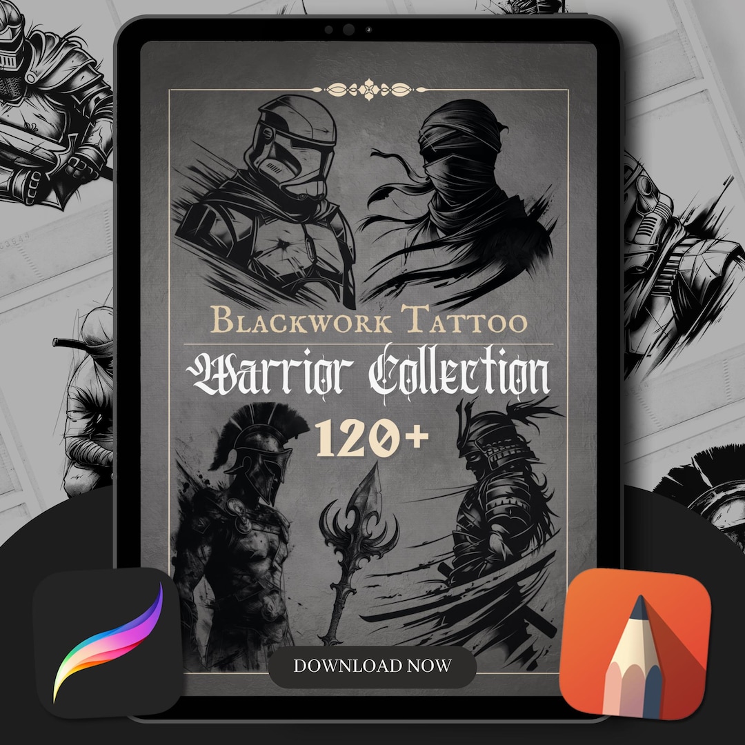 Blackwork Warrior Tattoo Stamps: Procreate & Sketchbook Brushes - Etsy