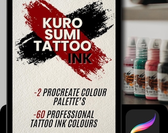 Kuro Sumi Tattoo Ink Procreate Color Palette – 2 Authentic Digital Sets (60 Colors)