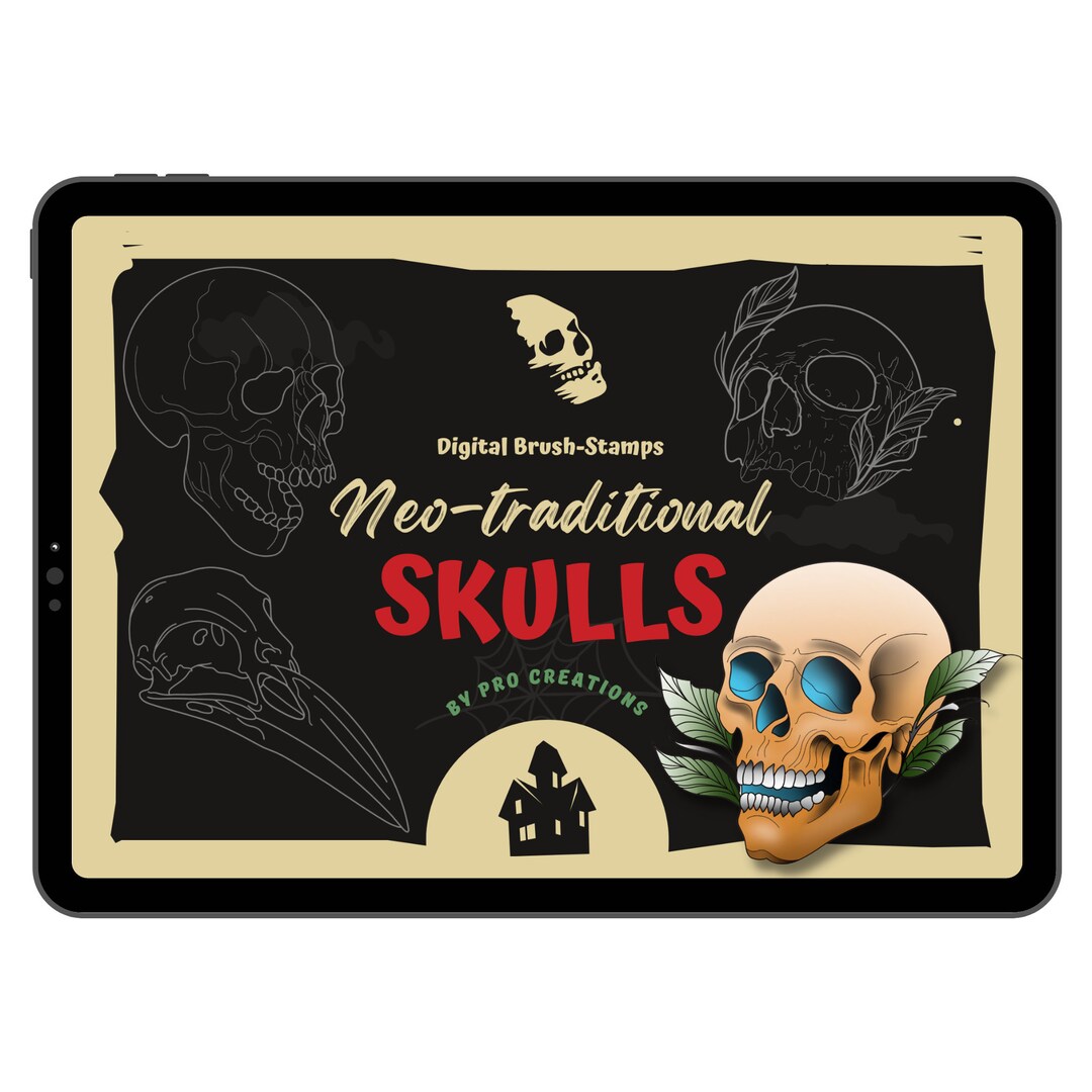 Neo Traditional Skulls Procreate Brush Set: Tattoo Stamps (digital ...