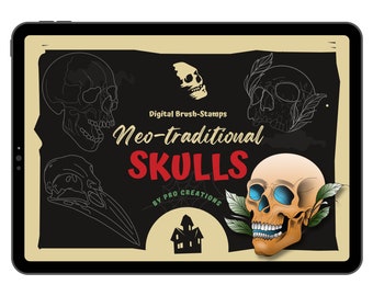 Neo Traditional Skulls Procreate Brush Set: Tattoo Stamps (Digital Download)