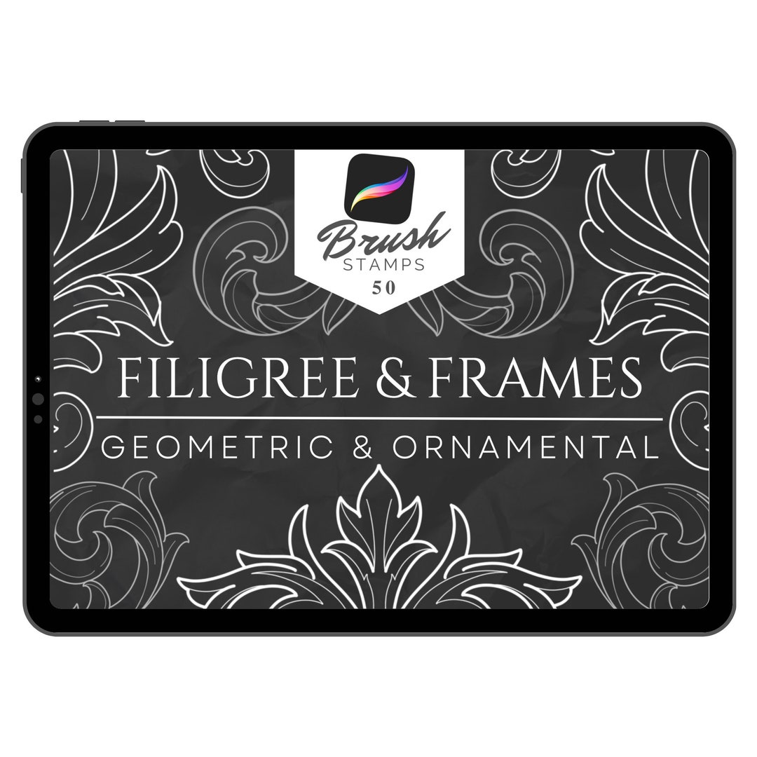 50 Filigree & Frames Procreate Brush Set Tattoo Stamp Brushes Digital