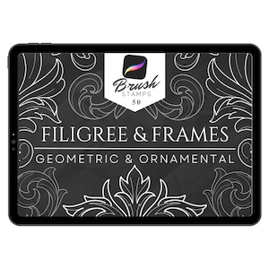 50 Filigree & Frames | Procreate Brush Set | Tattoo Stamp Brushes | Digital art for Tattoo Stencil  | Procreate Brushes Tattoo Reference