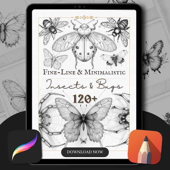Fineline Insect Tattoo Stencil Brush Pack: Procreate & Sketchbook (Digital Download)