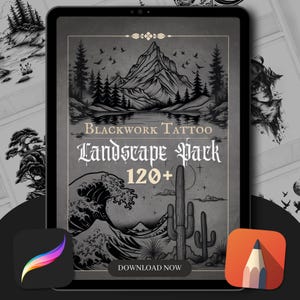 Blackwork Landscape Tattoo Flash Stamps: penselen voortplanten (digitale download)
