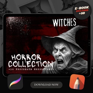 50 Witch Procreate Brush Stamps: Horror Tattoo Designs (Digital Download)