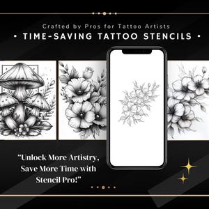Blackwork Botanical Tattoo Stencils | Procreate Brushes & Stamps | Digital Tattoo Flash Stencil Pack for Artists image 3