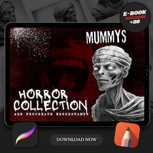 50 Mummy Procreate Brush Stamps: Horror Tattoo Designs (Digital Download)