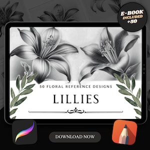 50 Lilies Tattoo Procreate Brush Stamps: Floral Art (Digital Download)