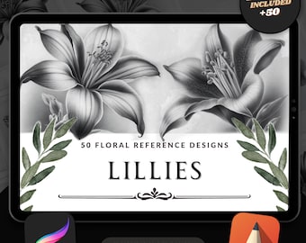 50 Lilies Tattoo Procreate Brush Stamps: Floral Art (Digital Download)