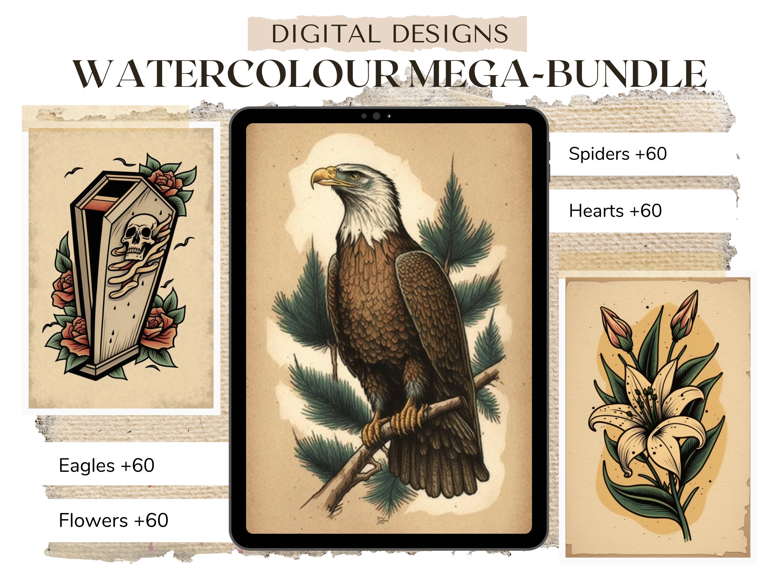 Traditional Tattoo Designs 'MEGA BUNDLE' Tattoo Flash Sheet Pdf