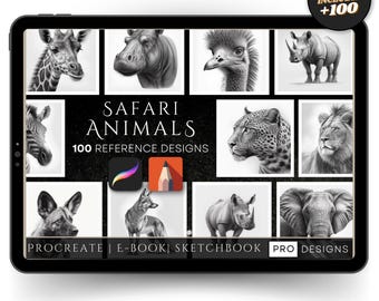 Safari Animals Tattoo Reference: 100 Wildlife Sketches (PNG & PDF Digital Download