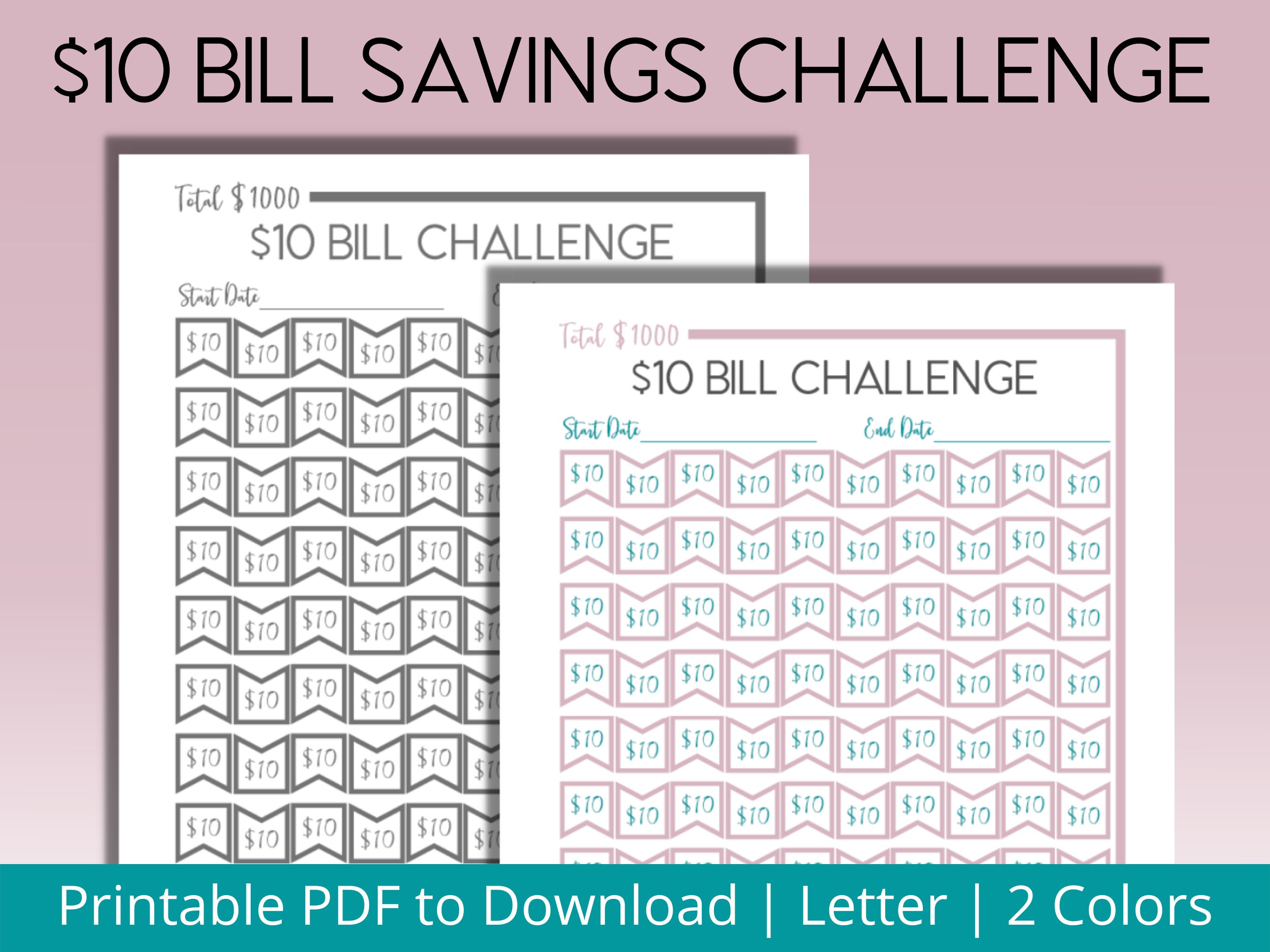 10 Dollar Bill Challenge Printable Money Challenge Savings Challenge 