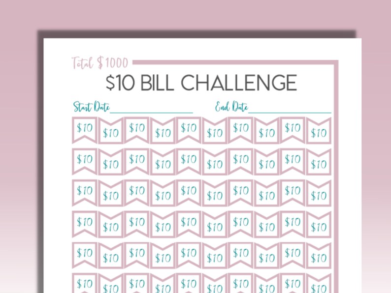 10 Dollar Bill Savings Tracker Challenge Printable To Save Etsy
