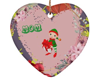 Ceramic display (hanging heart figurine), wall hanging, 3 in. ceramic heart shape ornament for Mom, great gift, for mom, can be personalized