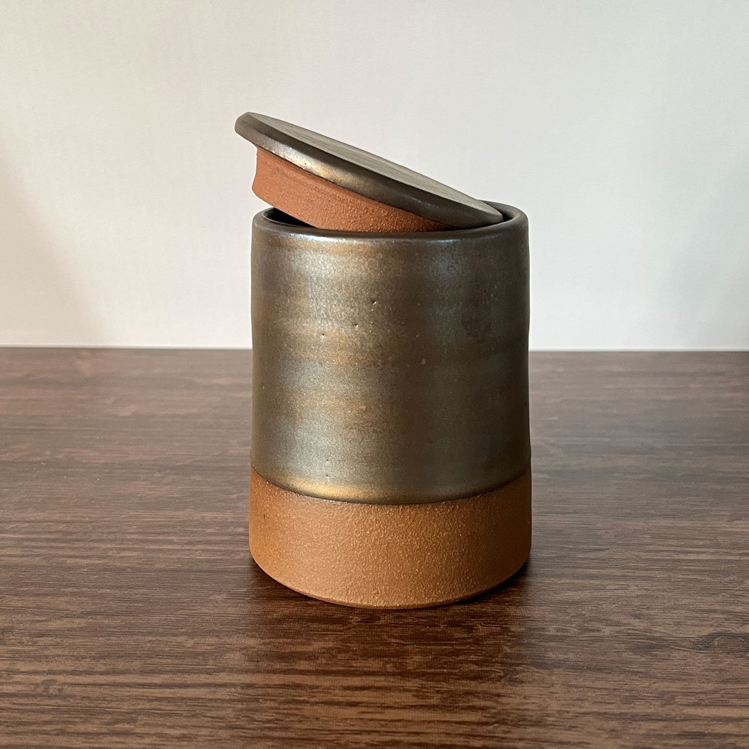 Ceramic Jar Lid Bronze Glaze Etsy